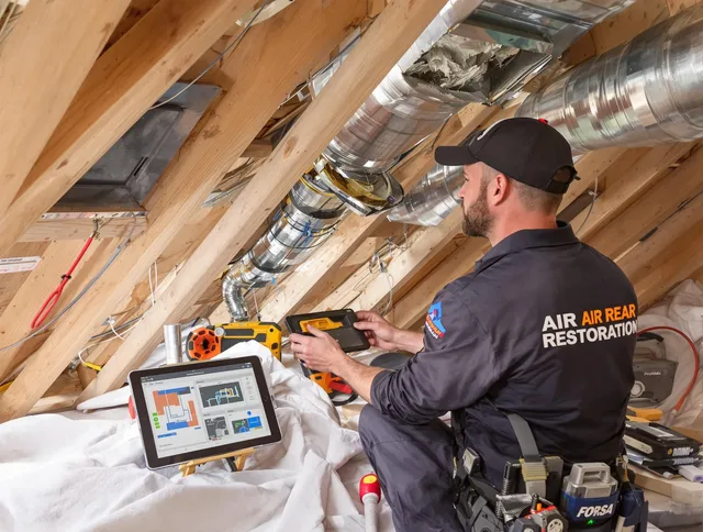 Portsmouth Air Duct Cleaning technician performing precise duct repair work in Portsmouth