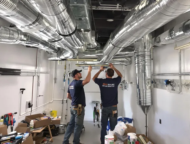 Portsmouth Air Duct Cleaning technician applying professional duct sealing solutions in Portsmouth