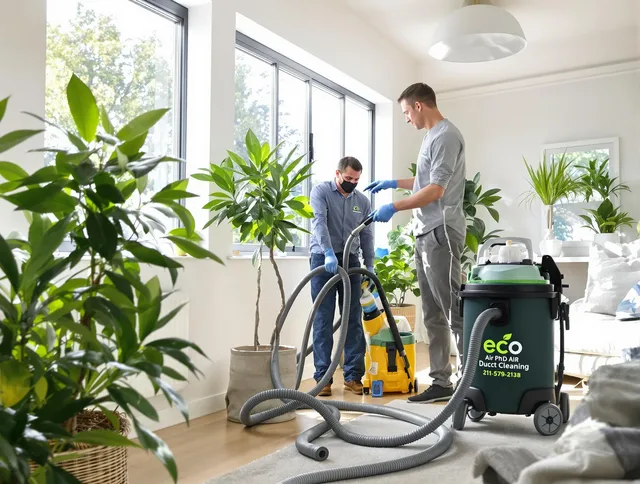 Portsmouth Air Duct Cleaning technician performing eco-friendly duct cleaning using sustainable methods in Portsmouth