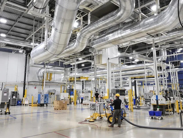 Portsmouth Air Duct Cleaning team performing comprehensive industrial duct cleaning at a large facility in Portsmouth
